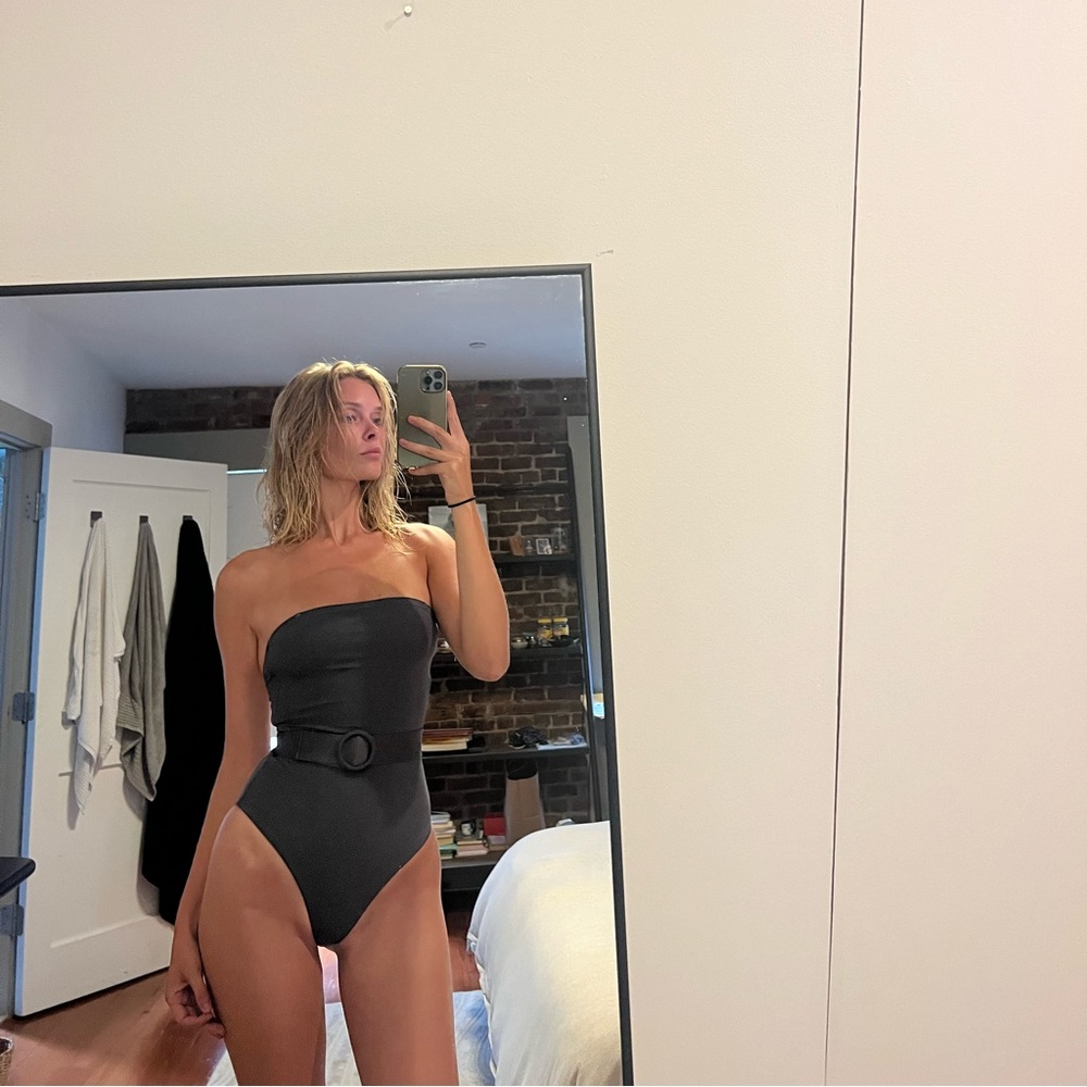 Skims grey one piece swimsuit with belt detail